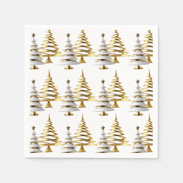 Servilleta De Papel Winter christmas tree white gold holiday theme (Anverso)