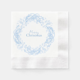 Servilleta De Papel Winter Christmas Vintage Blue Botanical Pattern.