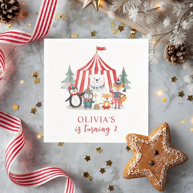 Servilleta De Papel Winter Circus Animal Birthday Sign | Cute Woodland (Subido por el creador)