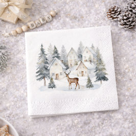 Servilleta De Papel Winter Deer in Village Watercolor Baby Shower