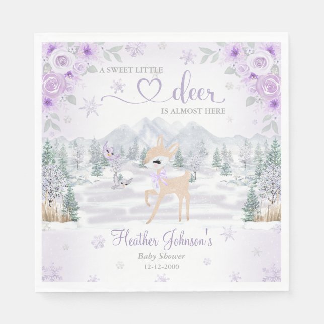 Servilleta De Papel Winter Deer Purple Snowflake Baby Shower (Anverso)
