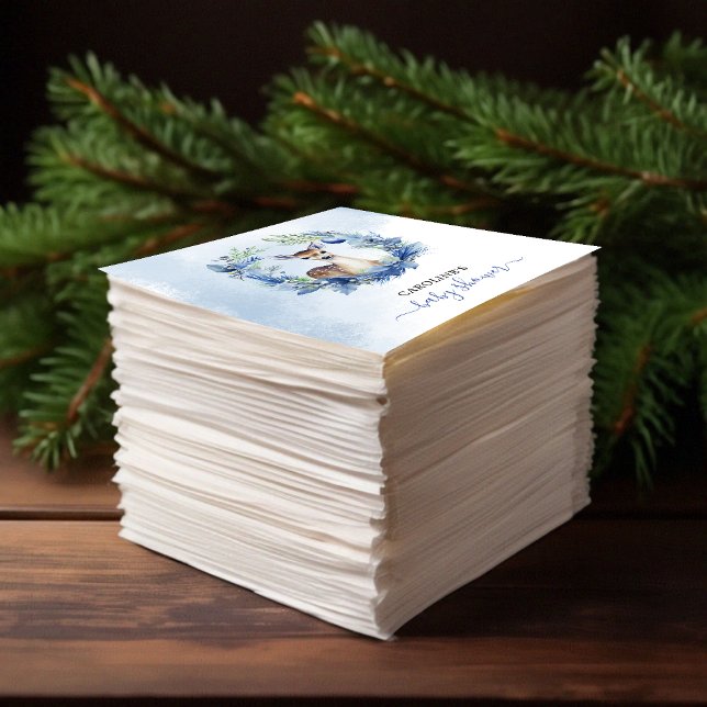 Servilleta De Papel Winter Deer Watercolor Baby Shower (Winter Deer Watercolor Baby Shower Napkins)