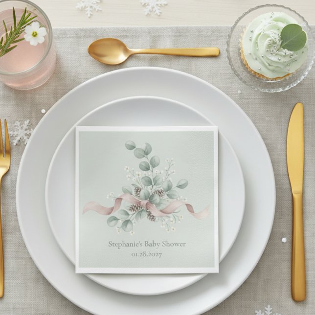 Servilleta De Papel Winter Eucalyptus Baby Shower Napkins (Baby shower napkin)
