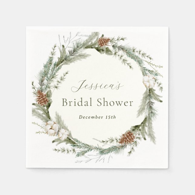 Servilleta De Papel Winter Evergreen y Cotton Bridal Shower (Anverso)