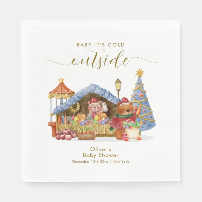 Servilleta De Papel Winter Farmer Market Teddy Bear Baby Shower  (Anverso)