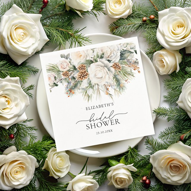 Servilleta De Papel Winter Floral Evergreen Modern Bridal Shower (Subido por el creador)