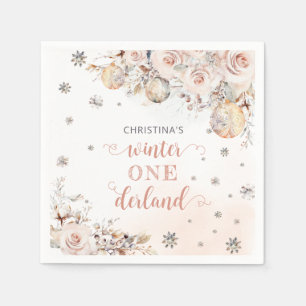 Servilleta De Papel Winter Floral Snowflake Onederland Primer cumpleañ