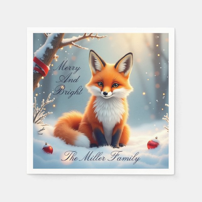 Servilleta De Papel Winter Fox Christmas Paper Napkin – Customizable (Anverso)