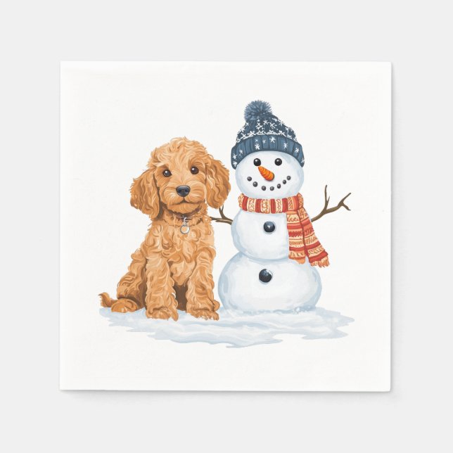 Servilleta De Papel Winter Goldendoodle Dog Cute Snowman (Anverso)