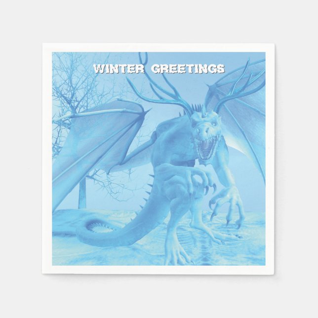 Servilleta De Papel Winter Greetings. Ice dragon with antlers (Anverso)