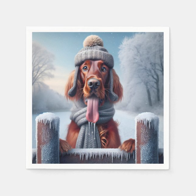 Servilleta De Papel Winter Irish Setter Dog (Anverso)