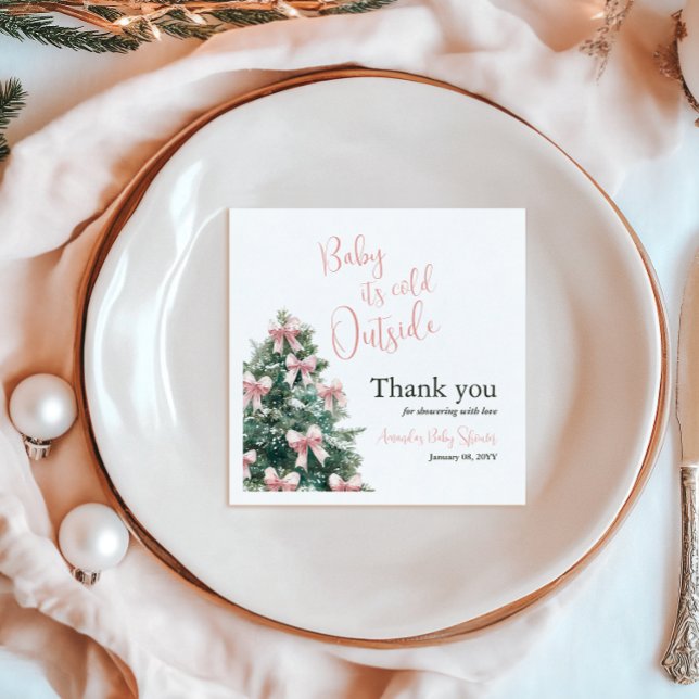 Servilleta De Papel Winter It's Cold Outside Pink Bow Girl Baby Shower (Subido por el creador)