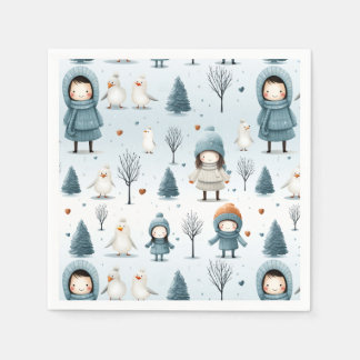 Servilleta De Papel Winter Kids Playing