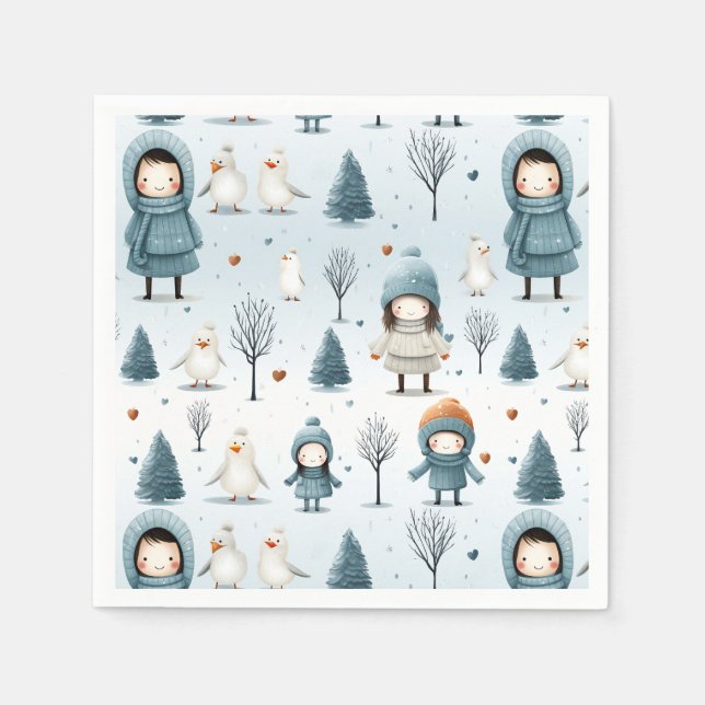 Servilleta De Papel Winter Kids Playing (Anverso)
