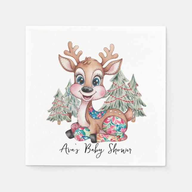 Servilleta De Papel Winter Little Reindeer Sewn Patchwork Baby Shower (Anverso)