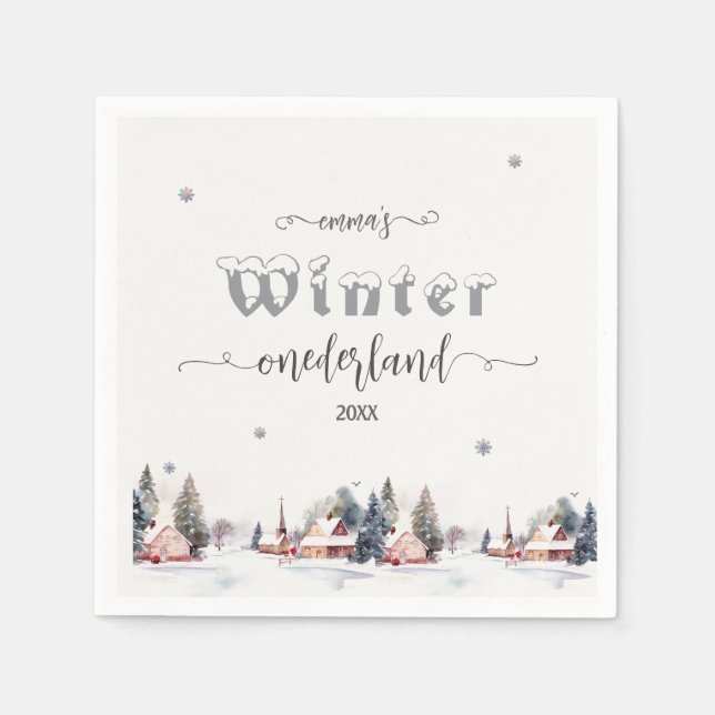 Servilleta De Papel Winter onederland 1st birthday (Anverso)
