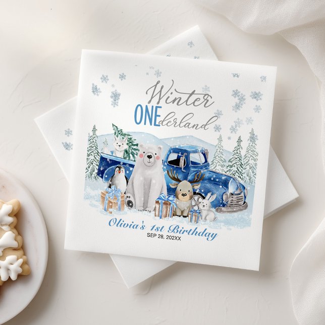 Servilleta De Papel Winter Onederland Arctic Animal Boy 1st Birthday (Subido por el creador)