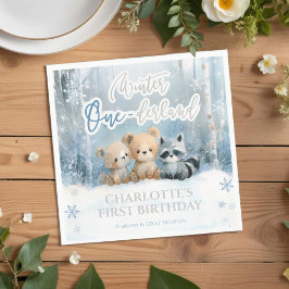 Servilleta De Papel Winter Onederland Bear Blue First Birthday Party