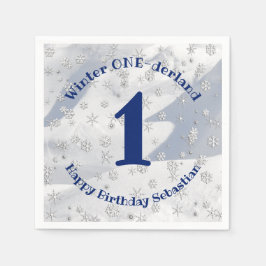 Servilleta De Papel Winter ONEderland Blue First Birthday Snowflakes