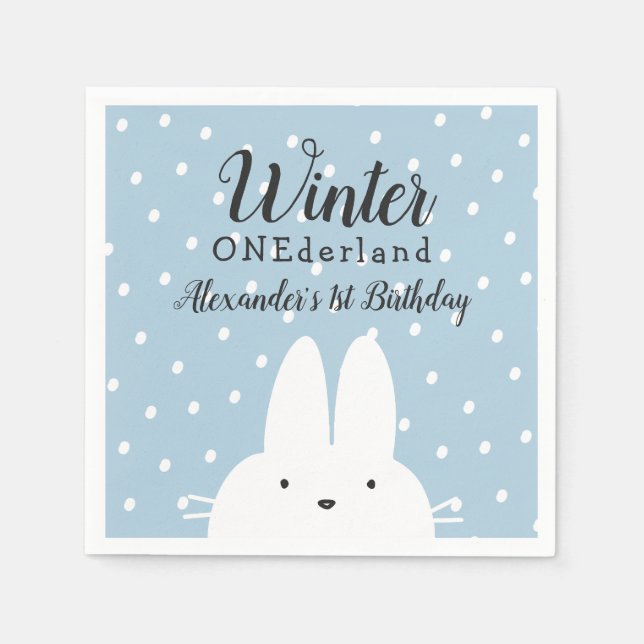 Servilleta De Papel Winter ONEderland Boy primer cumpleaños azul (Anverso)
