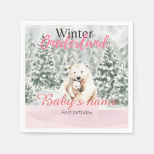 Servilleta De Papel Winter Onederland First Birday Bear Snowy Forest