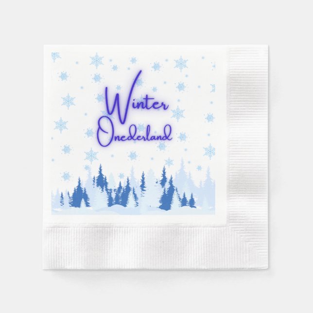 Servilleta De Papel Winter Onederland First Birthday Party Napkins (Anverso)