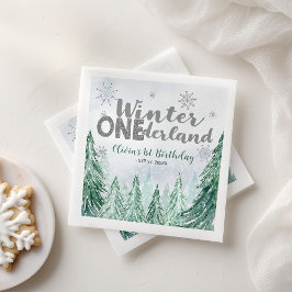 Servilleta De Papel Winter Onederland First Birthday Snowflakes Forest
