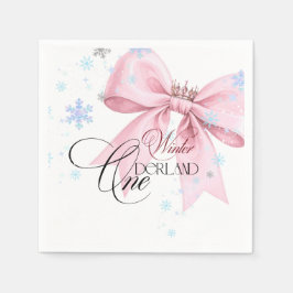 Servilleta De Papel Winter ONEderland Pink Bow 1st Birthday Party