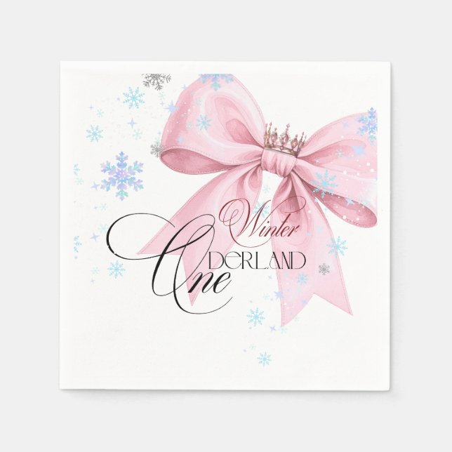 Servilleta De Papel Winter ONEderland Pink Bow 1st Birthday Party (Anverso)