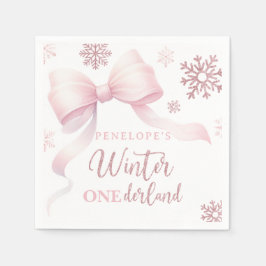 Servilleta De Papel Winter Onederland Pink Bow Girl 1st Birthday