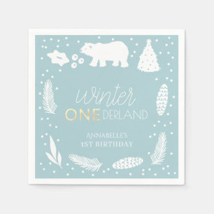 Servilleta De Papel Winter ONEderland Polar Bear Azul primer cumpleaño