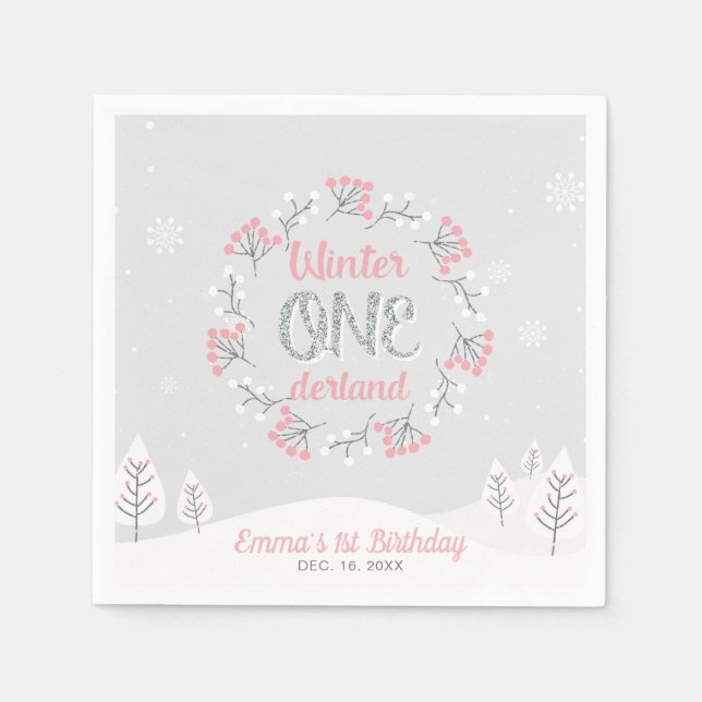 Servilleta De Papel Winter Onederland Primer Cumpleaños Fiesta Papel N (Anverso)