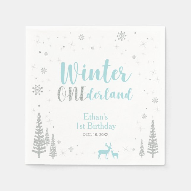 Servilleta De Papel Winter Onederland Primer Cumpleaños Fiesta Papel N (Anverso)