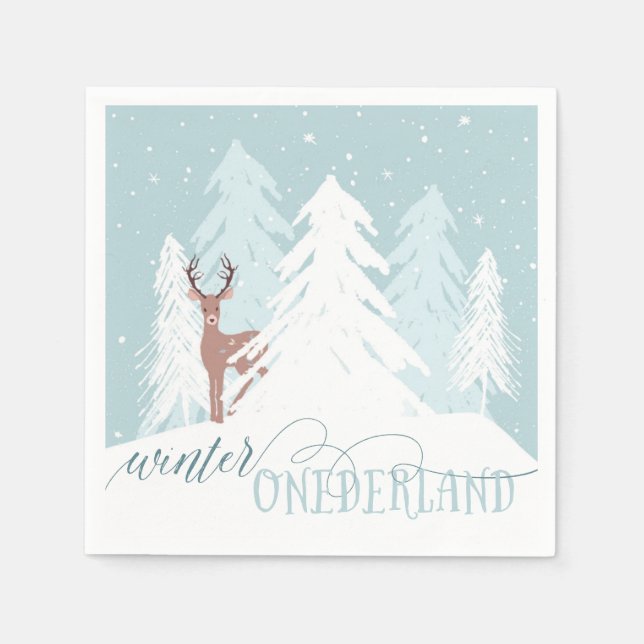 Servilleta De Papel Winter Onederland Primer cumpleaños Napkin Deer (Anverso)