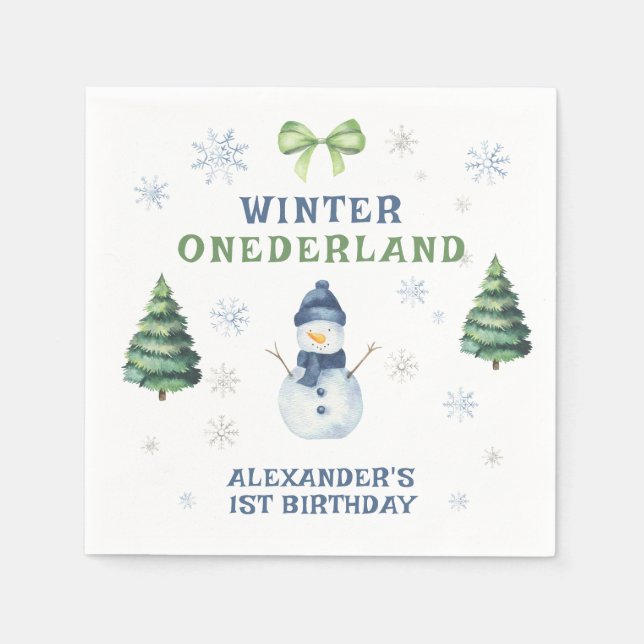 Servilleta De Papel Winter Onederland Snowman 1er cumpleaños (Anverso)