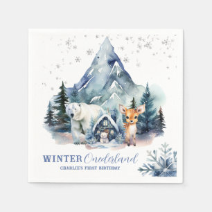 Servilleta De Papel Winter Onederland Whimsical Woodland 1er cumpleaño