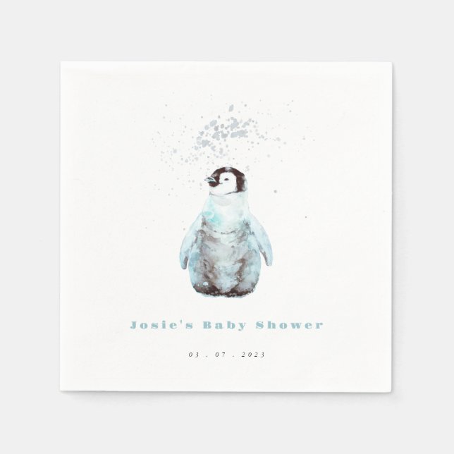 Servilleta De Papel Winter Penguin Baby Shower (Anverso)