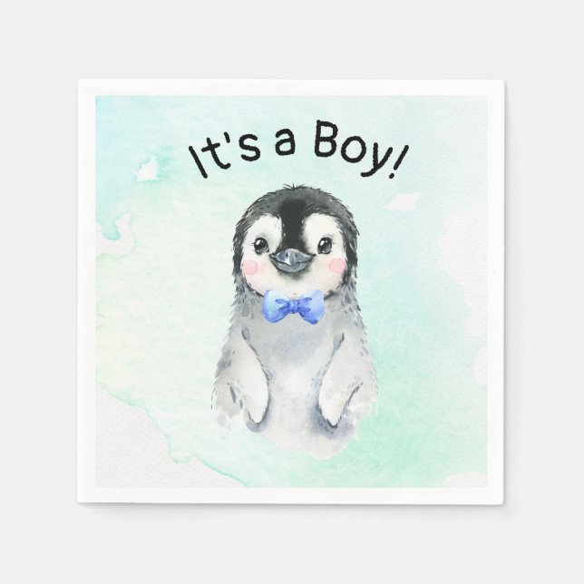 Servilleta De Papel Winter Penguin Baby Shower Boy Napkin (Anverso)