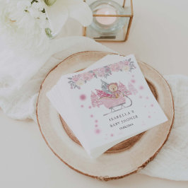 Servilleta De Papel Winter Pink Teddy Bear Sleigh Chica Baby Shower