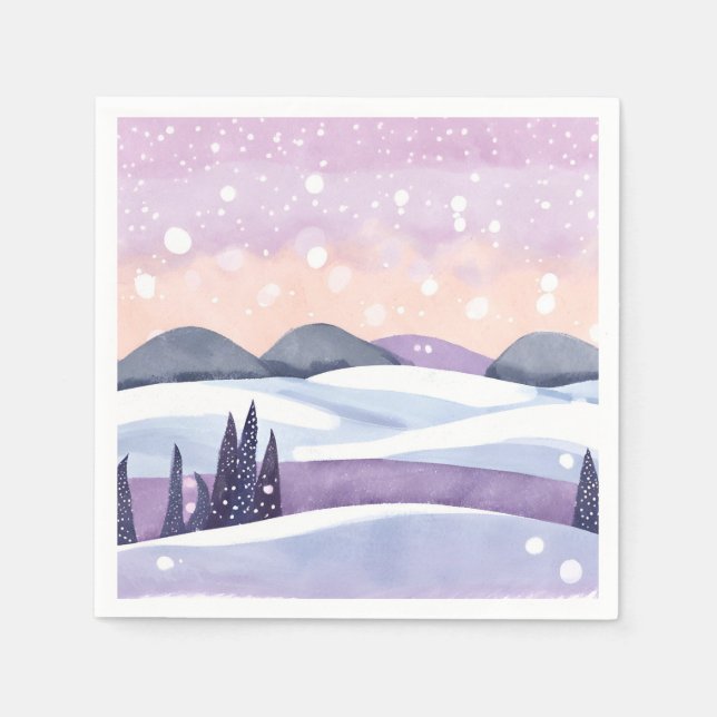 Servilleta De Papel Winter Purple Hills Watercolor (Anverso)