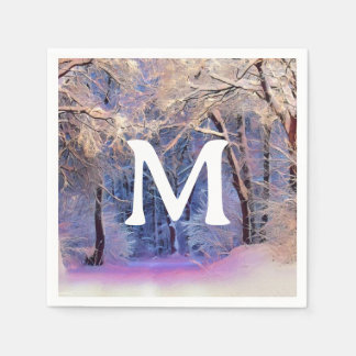 Servilleta De Papel Winter scenery with snowed trees watercolor 