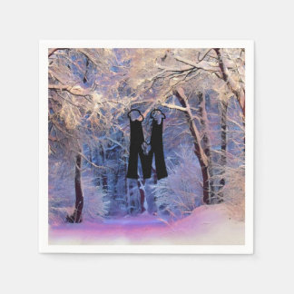 Servilleta De Papel Winter scenery with snowed trees watercolor 