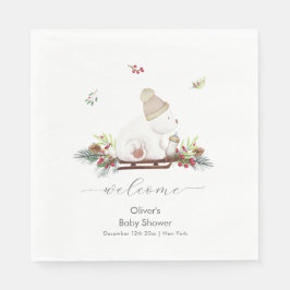 Servilleta De Papel Winter Sleigh Polar Bear Baby Shower Welcome