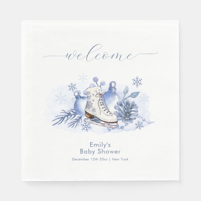 Servilleta De Papel Winter Snowflake Ice Skate Baby Shower Welcome (Anverso)