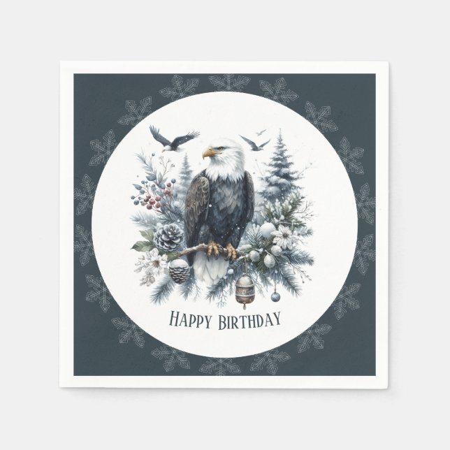 Servilleta De Papel Winter Vibes Bald Eagle - Cumpleaños (Anverso)