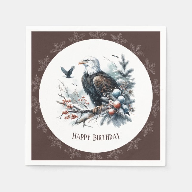 Servilleta De Papel Winter Vibes Bald Eagle - Cumpleaños (Anverso)