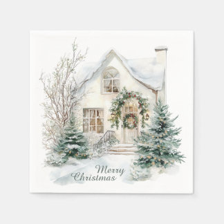 Servilleta De Papel Winter Watercolor Holiday House Christmas