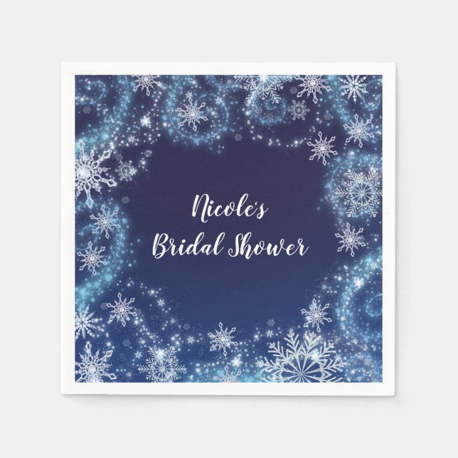 Servilleta De Papel Winter Wonderland Blue & White Sparkle Snowflakes (Anverso)