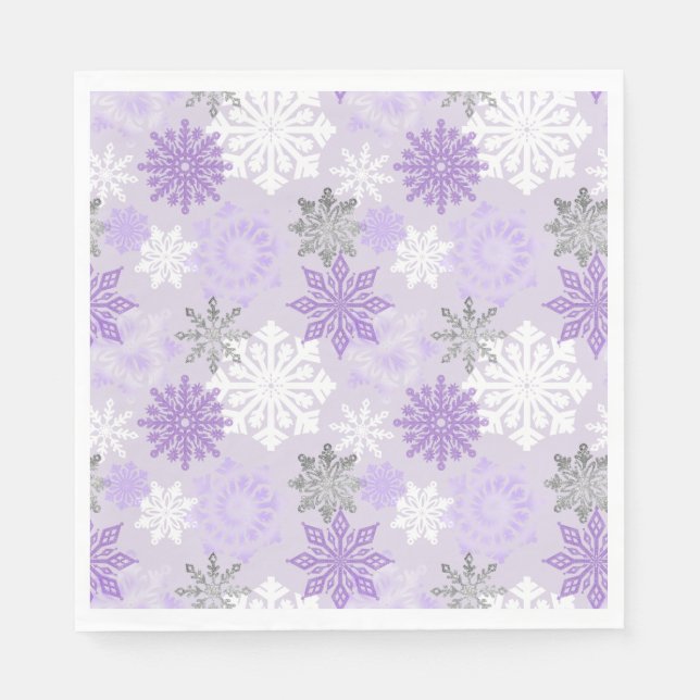 Servilleta De Papel Winter Wonderland Morple Purpurina Snowflakes (Anverso)
