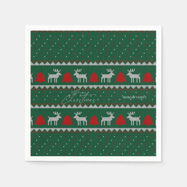 Servilleta De Papel Winter Wonderland,Reindeer Pine Tree Green (Anverso)